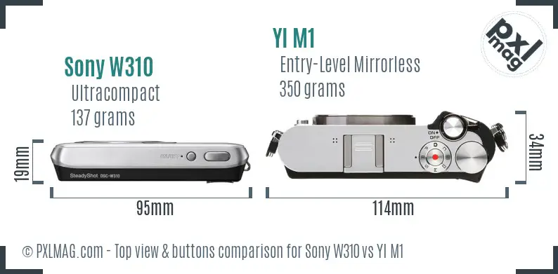 Sony W310 vs YI M1 top view buttons comparison