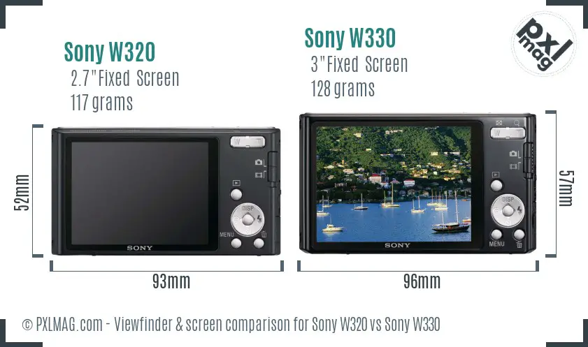 Sony W320 vs Sony W330 Screen and Viewfinder comparison