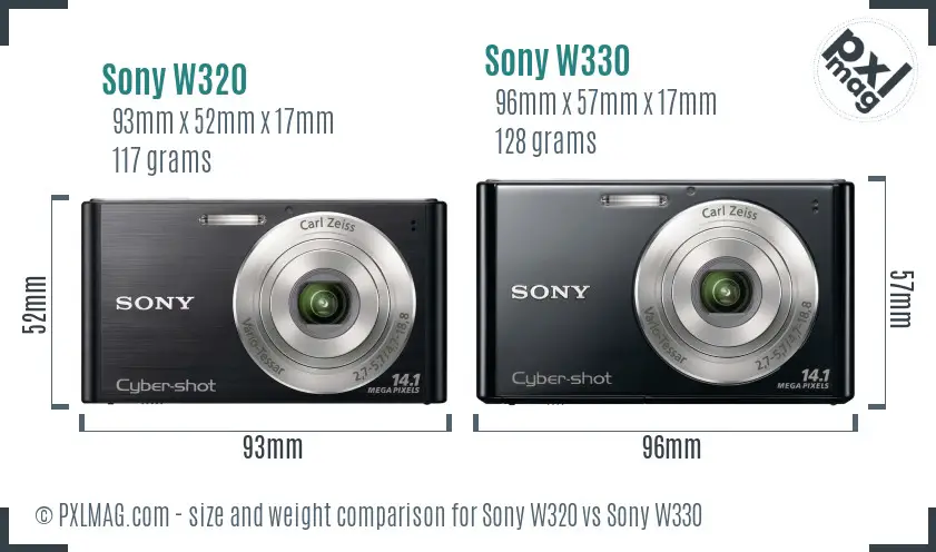 Sony W320 vs Sony W330 size comparison