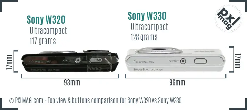 Sony W320 vs Sony W330 top view buttons comparison