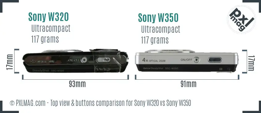 Sony W320 vs Sony W350 top view buttons comparison