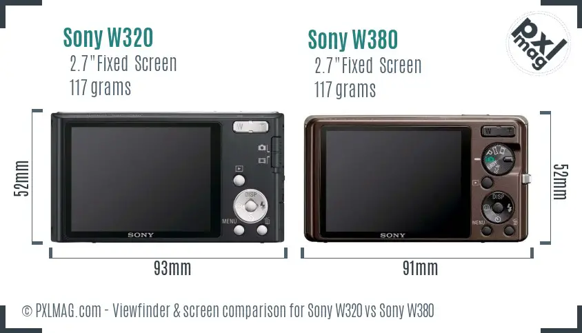 Sony W320 vs Sony W380 Screen and Viewfinder comparison