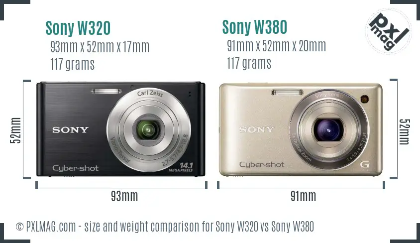 Sony W320 vs Sony W380 size comparison