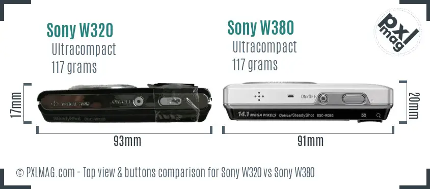 Sony W320 vs Sony W380 top view buttons comparison