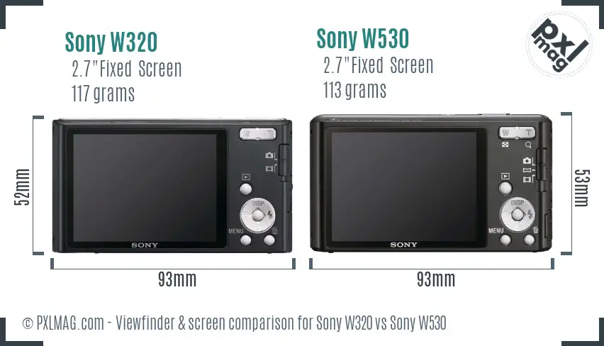 Sony W320 vs Sony W530 Screen and Viewfinder comparison