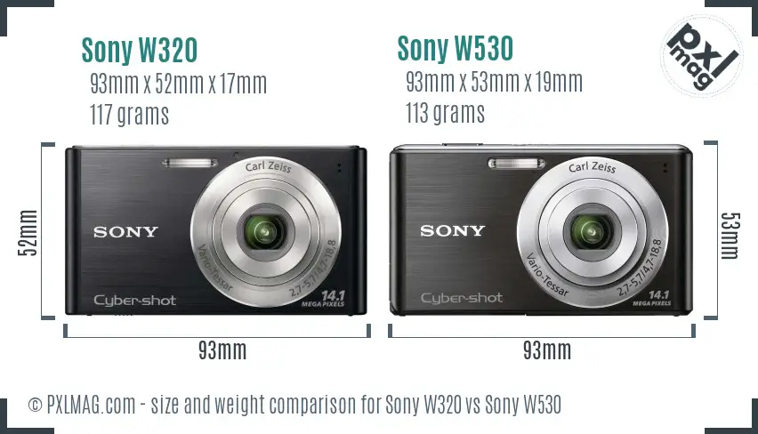 Sony W320 vs Sony W530 size comparison