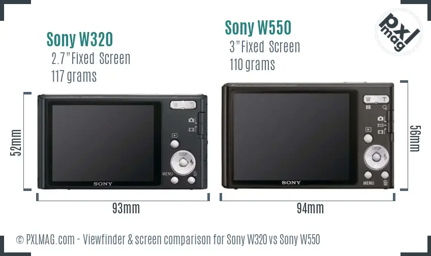Sony W320 vs Sony W550 Screen and Viewfinder comparison