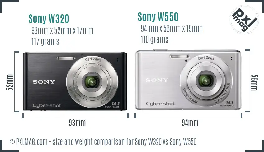 Sony W320 vs Sony W550 size comparison