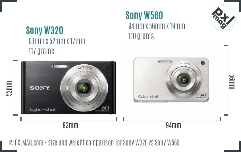 Sony W320 vs Sony W560 size comparison