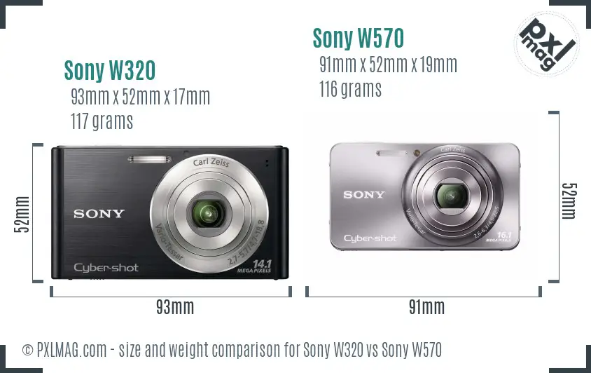 Sony W320 vs Sony W570 size comparison