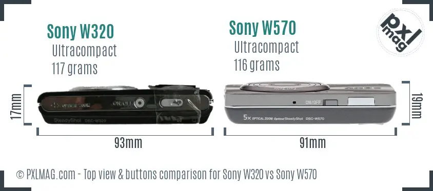 Sony W320 vs Sony W570 top view buttons comparison