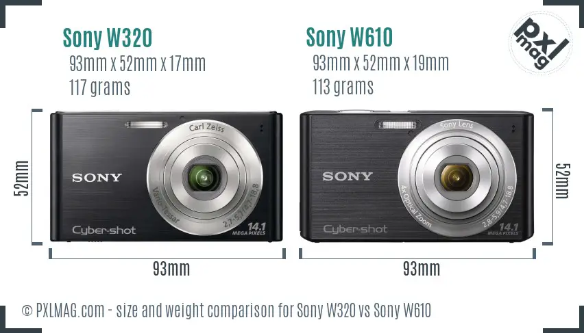 Sony W320 vs Sony W610 size comparison