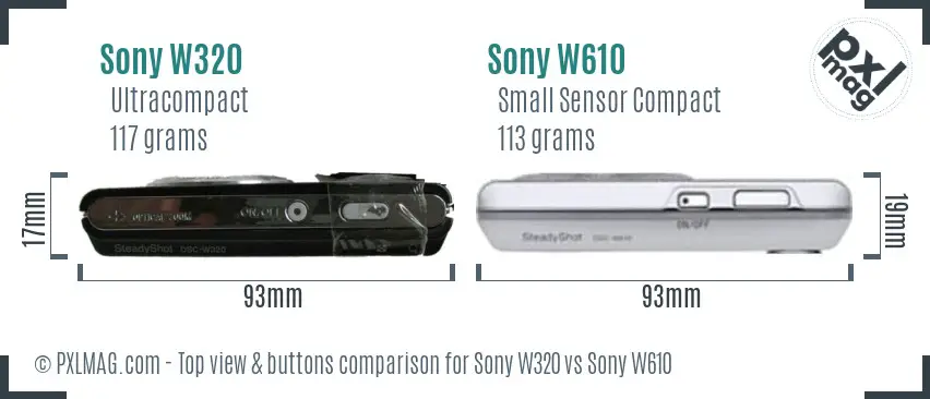 Sony W320 vs Sony W610 top view buttons comparison