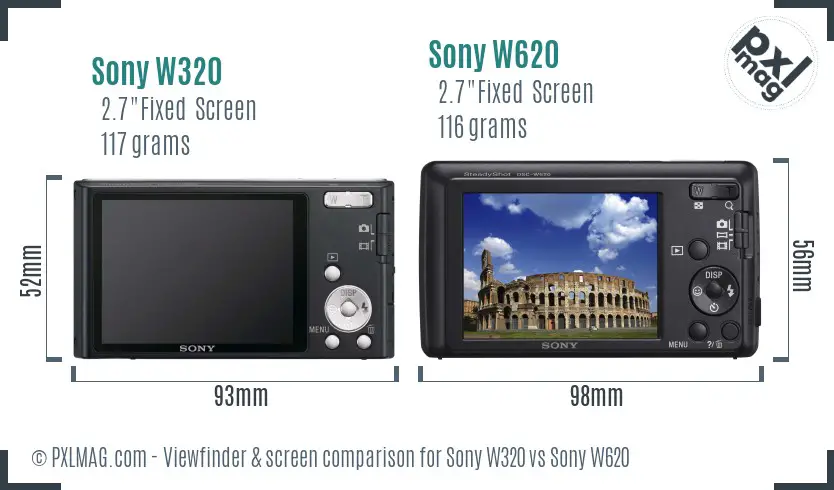 Sony W320 vs Sony W620 Screen and Viewfinder comparison