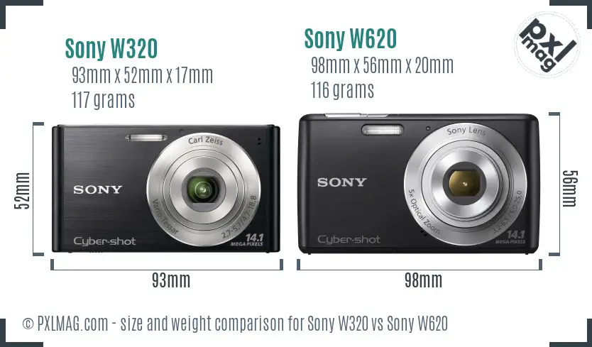 Sony W320 vs Sony W620 size comparison