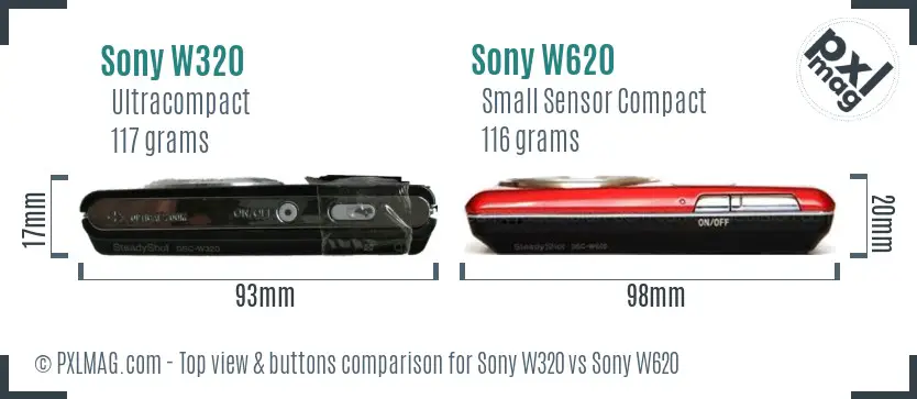 Sony W320 vs Sony W620 top view buttons comparison