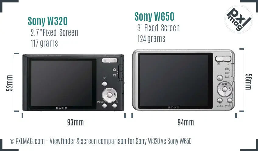 Sony W320 vs Sony W650 Screen and Viewfinder comparison