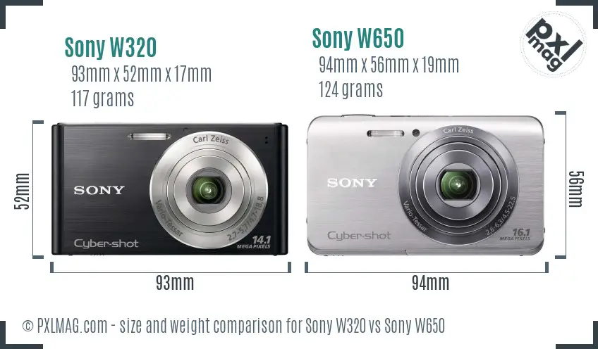 Sony W320 vs Sony W650 size comparison