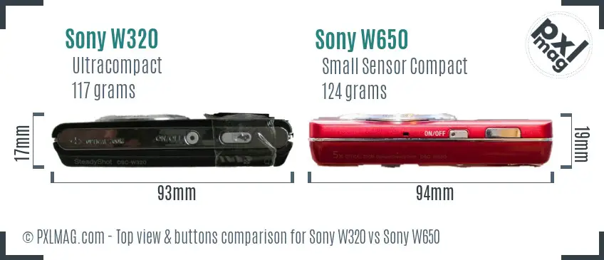 Sony W320 vs Sony W650 top view buttons comparison