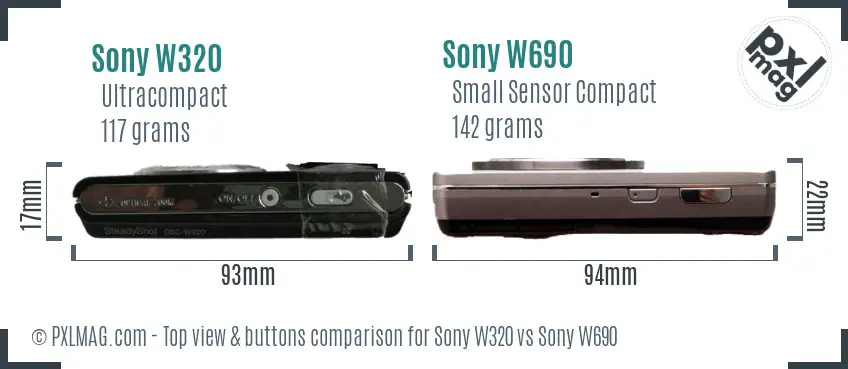 Sony W320 vs Sony W690 top view buttons comparison
