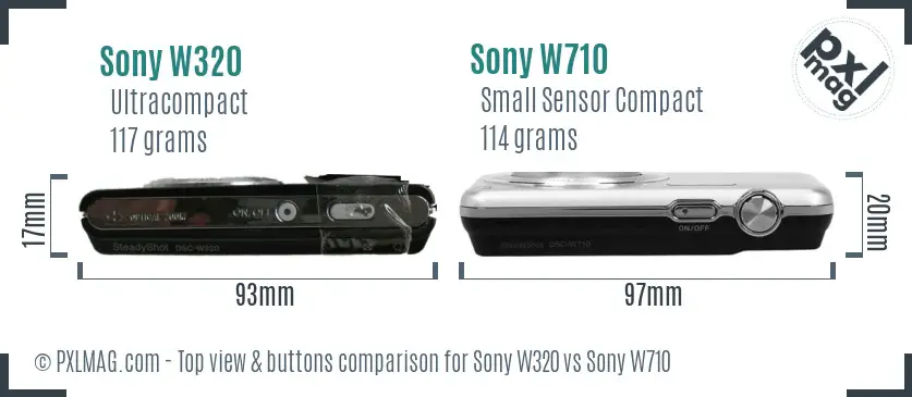 Sony W320 vs Sony W710 top view buttons comparison
