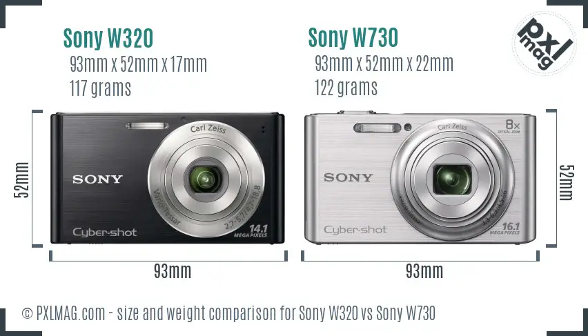 Sony W320 vs Sony W730 size comparison