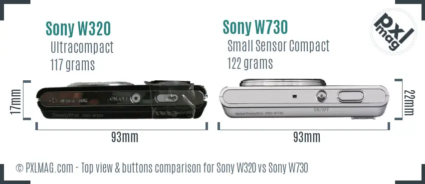 Sony W320 vs Sony W730 top view buttons comparison