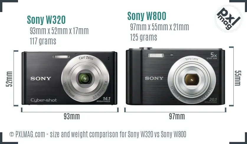 Sony W320 vs Sony W800 size comparison