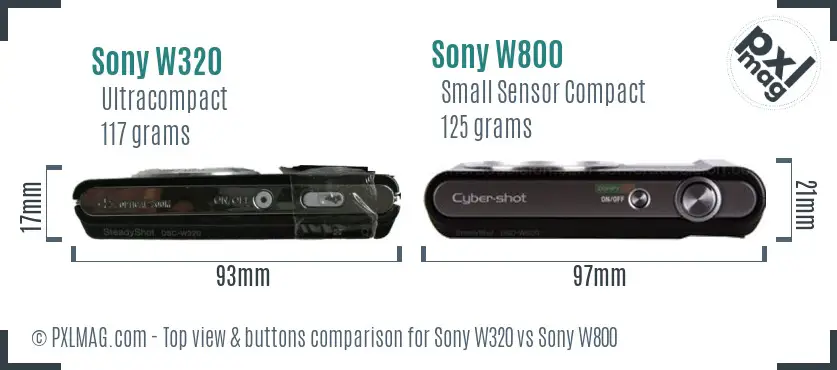 Sony W320 vs Sony W800 top view buttons comparison