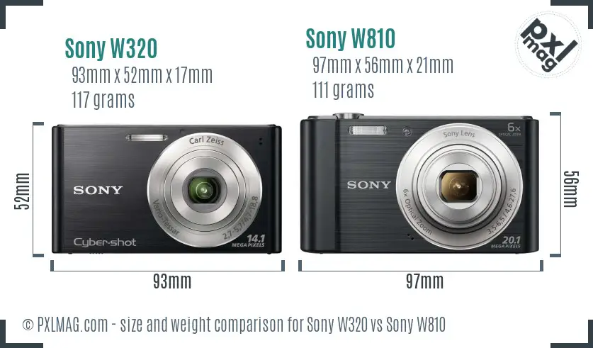 Sony W320 vs Sony W810 size comparison