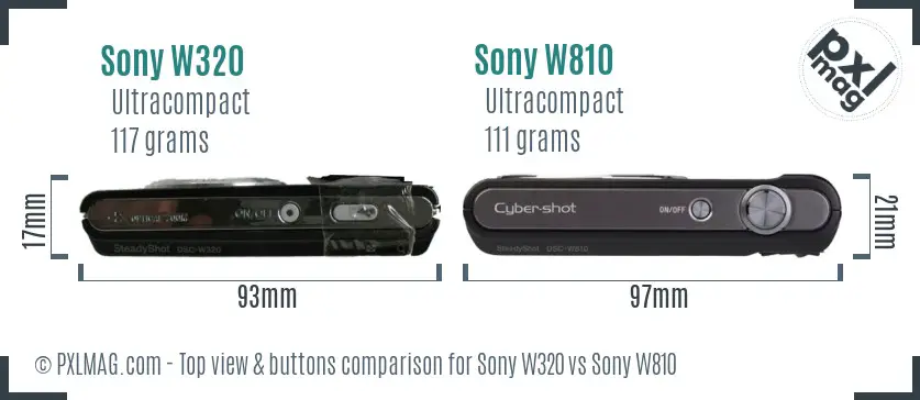 Sony W320 vs Sony W810 top view buttons comparison