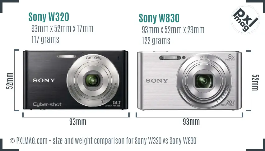 Sony W320 vs Sony W830 size comparison