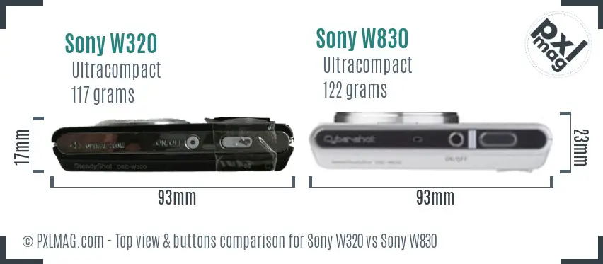 Sony W320 vs Sony W830 top view buttons comparison