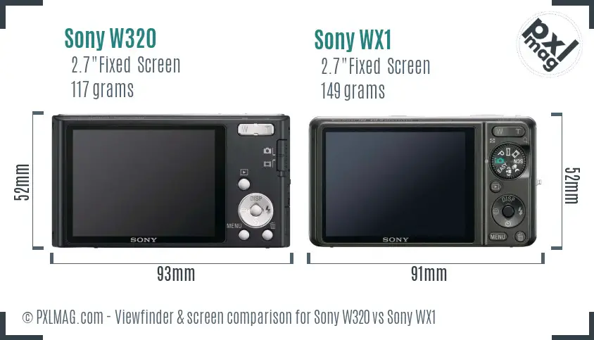 Sony W320 vs Sony WX1 Screen and Viewfinder comparison