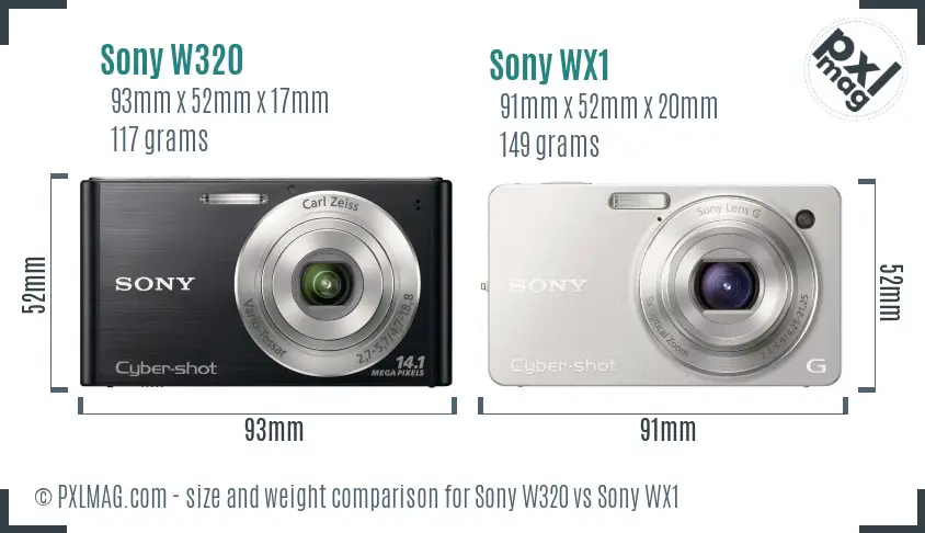 Sony W320 vs Sony WX1 size comparison