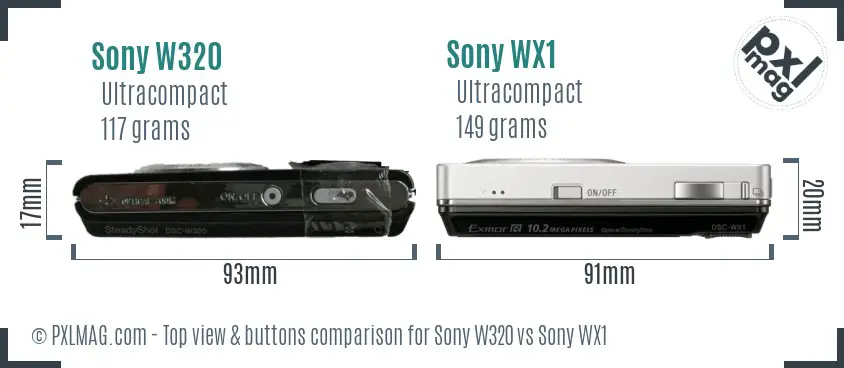 Sony W320 vs Sony WX1 top view buttons comparison
