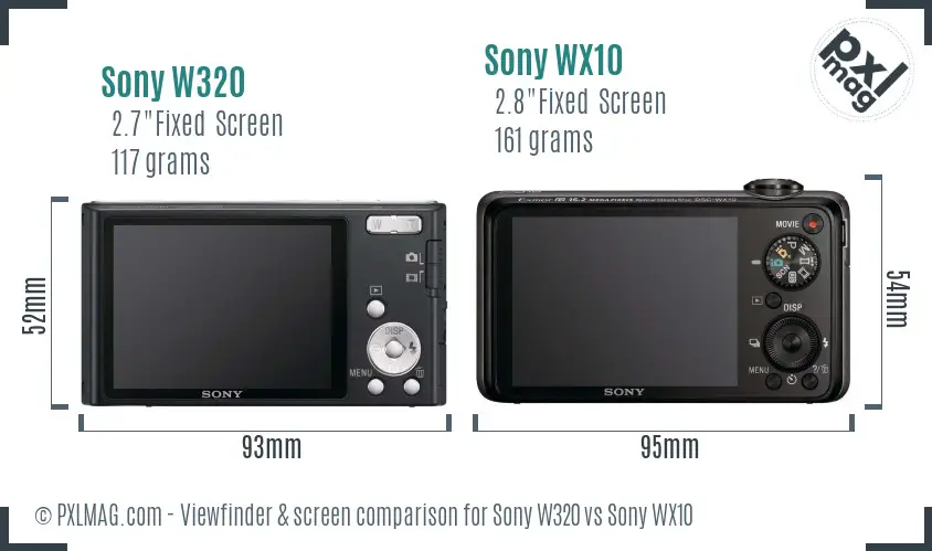 Sony W320 vs Sony WX10 Screen and Viewfinder comparison