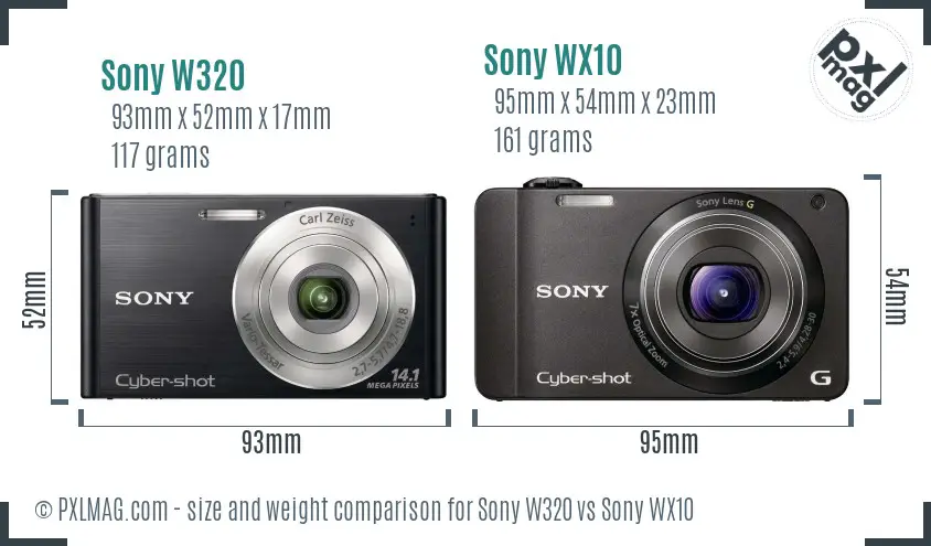 Sony W320 vs Sony WX10 size comparison