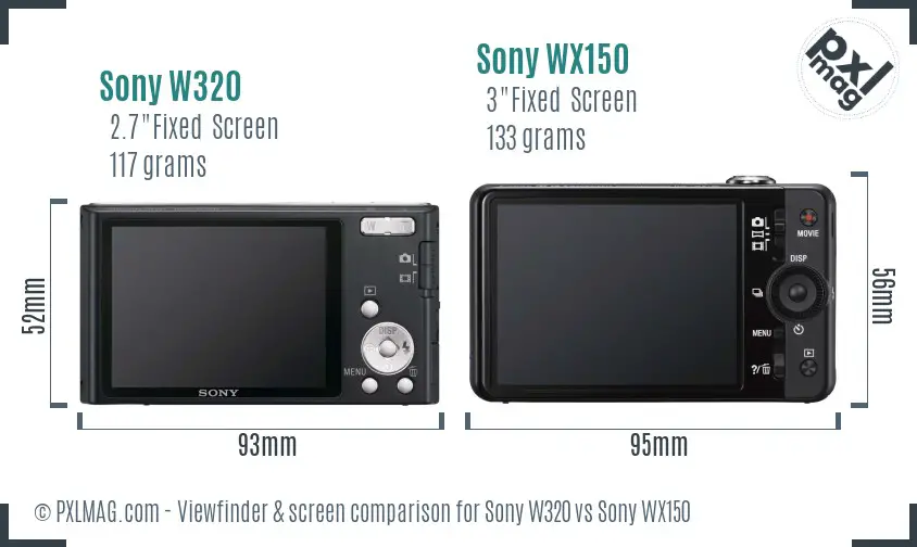Sony W320 vs Sony WX150 Screen and Viewfinder comparison