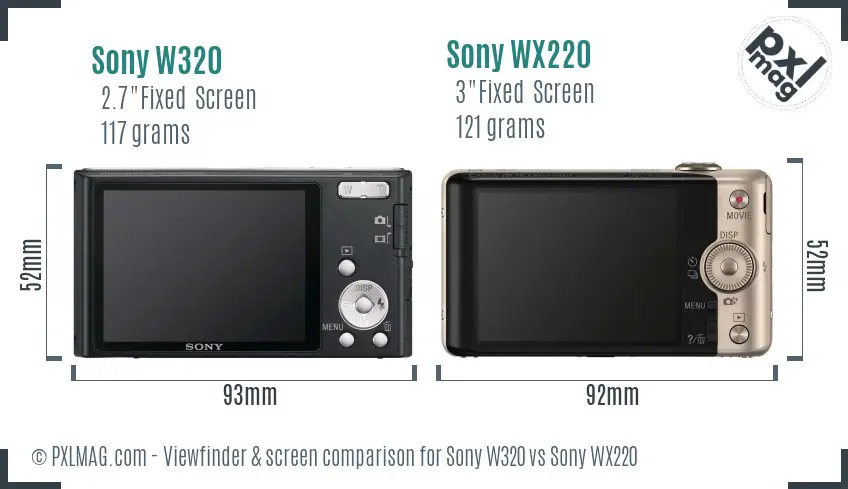 Sony W320 vs Sony WX220 Screen and Viewfinder comparison