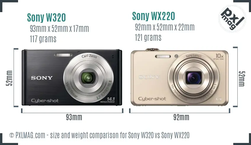 Sony W320 vs Sony WX220 size comparison