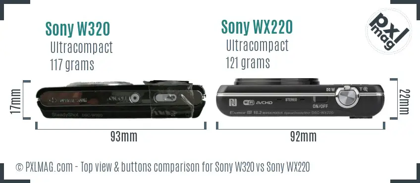 Sony W320 vs Sony WX220 top view buttons comparison