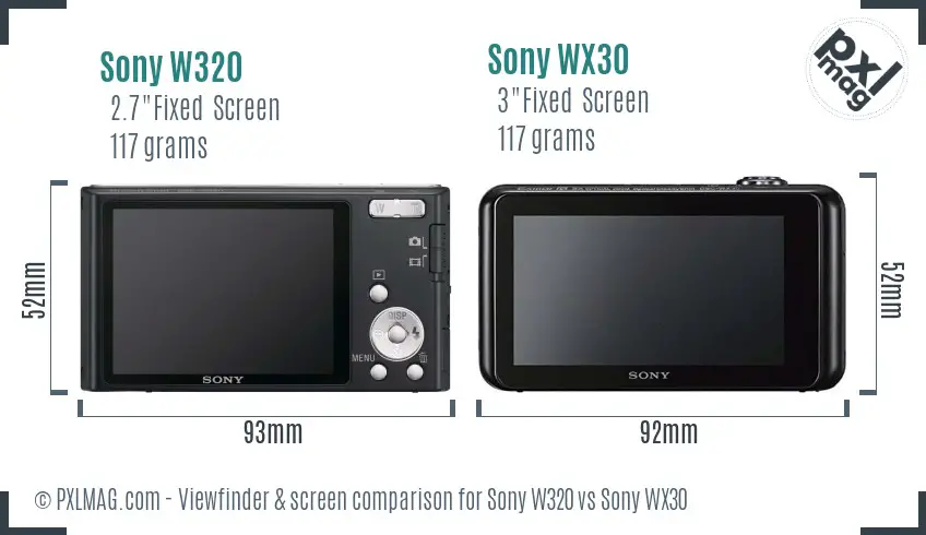 Sony W320 vs Sony WX30 Screen and Viewfinder comparison