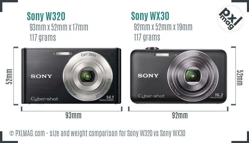 Sony W320 vs Sony WX30 size comparison