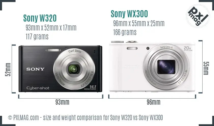Sony W320 vs Sony WX300 size comparison