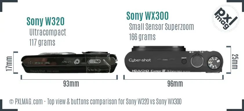 Sony W320 vs Sony WX300 top view buttons comparison
