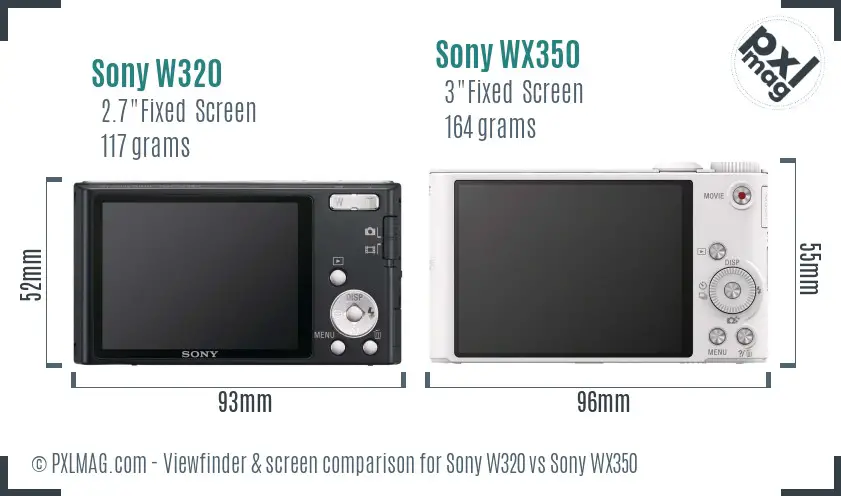 Sony W320 vs Sony WX350 Screen and Viewfinder comparison