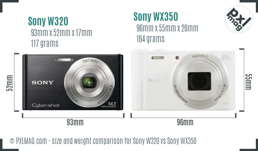 Sony W320 vs Sony WX350 size comparison