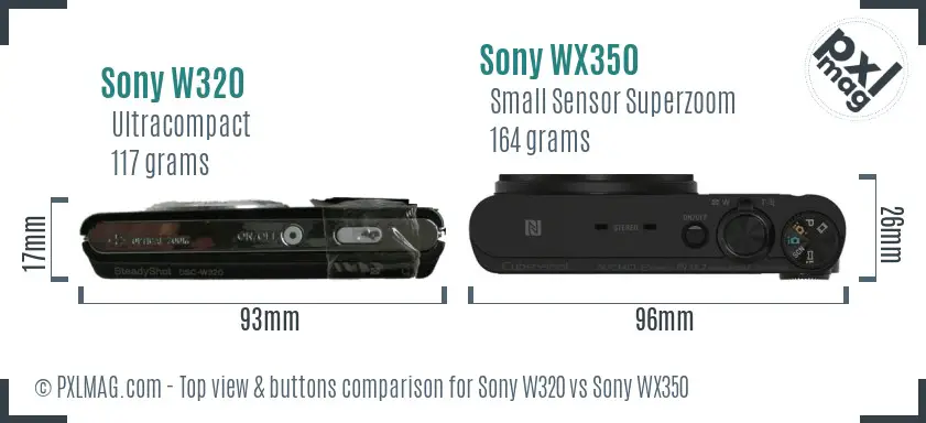 Sony W320 vs Sony WX350 top view buttons comparison