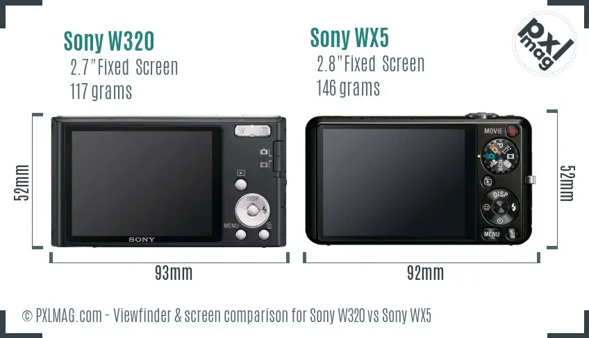 Sony W320 vs Sony WX5 Screen and Viewfinder comparison